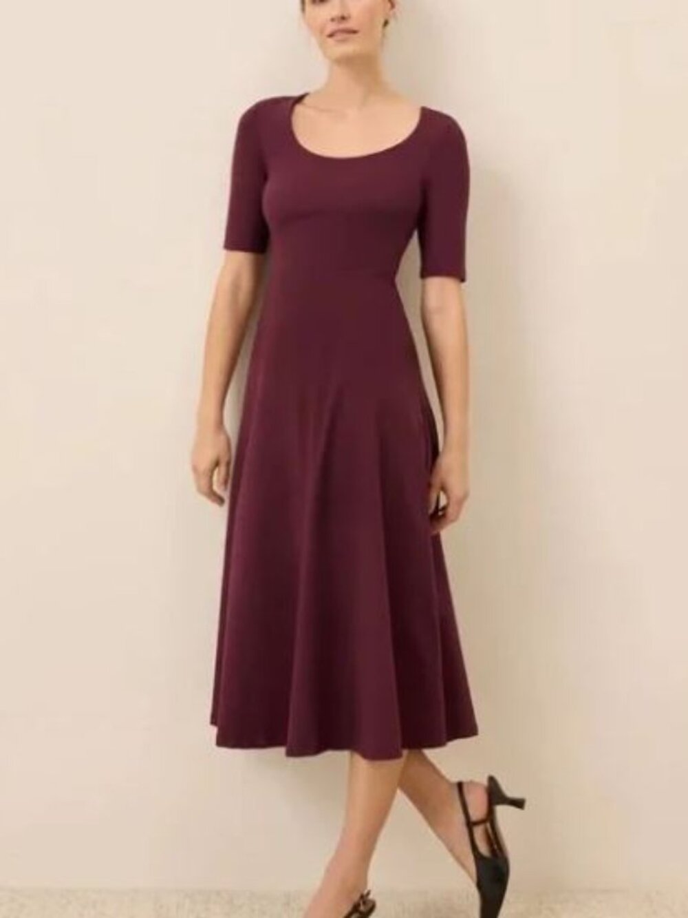 Pact Organic Fit & Flare Signature Scoop Neck Dress Windsor Wine Small Burgundy